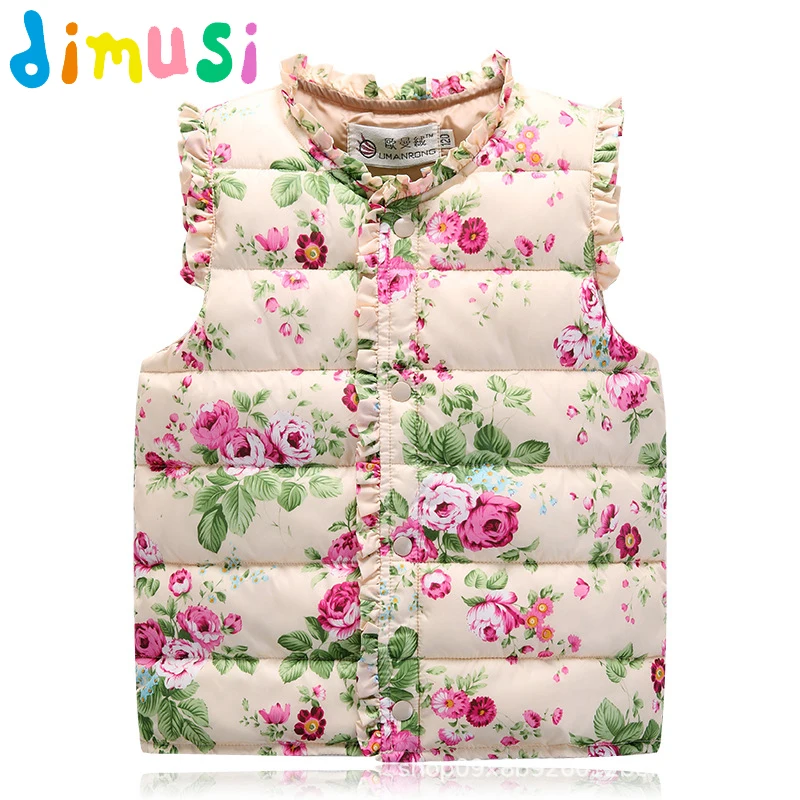 DIMUSI Winter Girls Vests Children's Cotton Warm Vest Baby Girls hooded Waistcoat Girls Flower