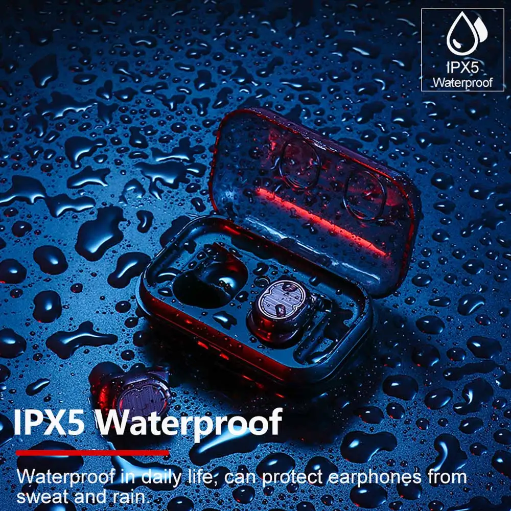 TWS Wireless Bluetooth 5.0 Earphones Waterproof Sports Mini Earbuds HIFI Stereo Smart Touch Headset with Charging Built-in Mic