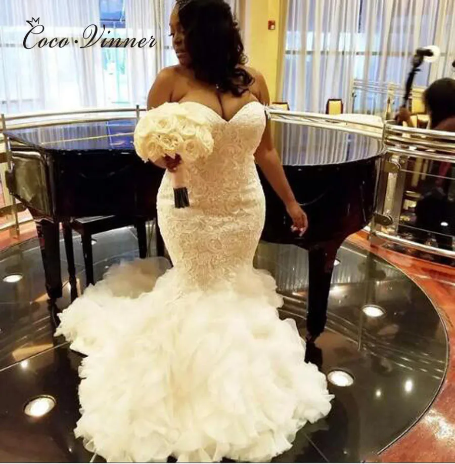 Africa Pure White Mermaid Wedding Dresses Elegant Lace Embroidery Gowns Plus size mariage New Dress W0381 | Свадьбы и торжества