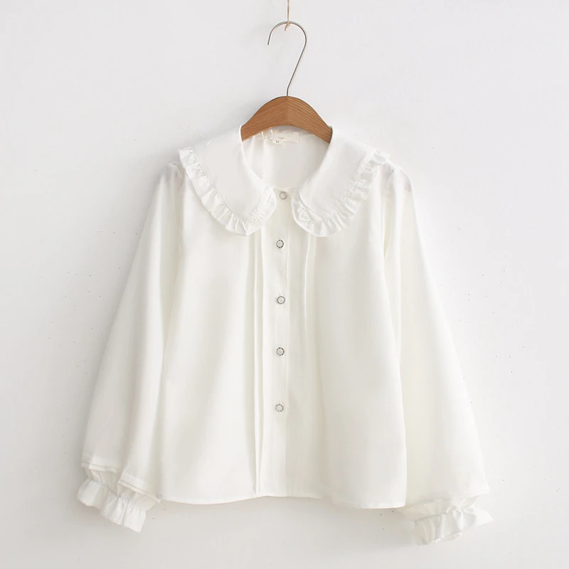 

2019 Fashion Gothic Lolita Blouse Shirt Peter-Pan Collar Cosplay Kawaii Shirt Lo Peplum Tops White Blouse