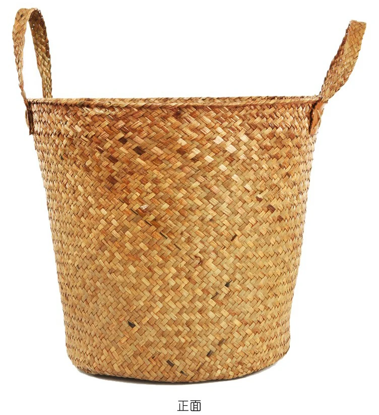 Zakka rustic straw braid laundry basket 