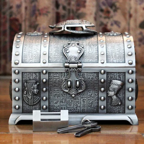 Big Size Pirates of the Caribbean Treasure Chest with Lock 2 Layers Jewelry Box