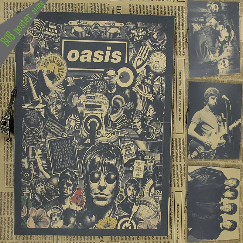 

Vintage Poster Oasis rock band poster retro British rock band oasis kraft paper poster bar decoration retro music poster