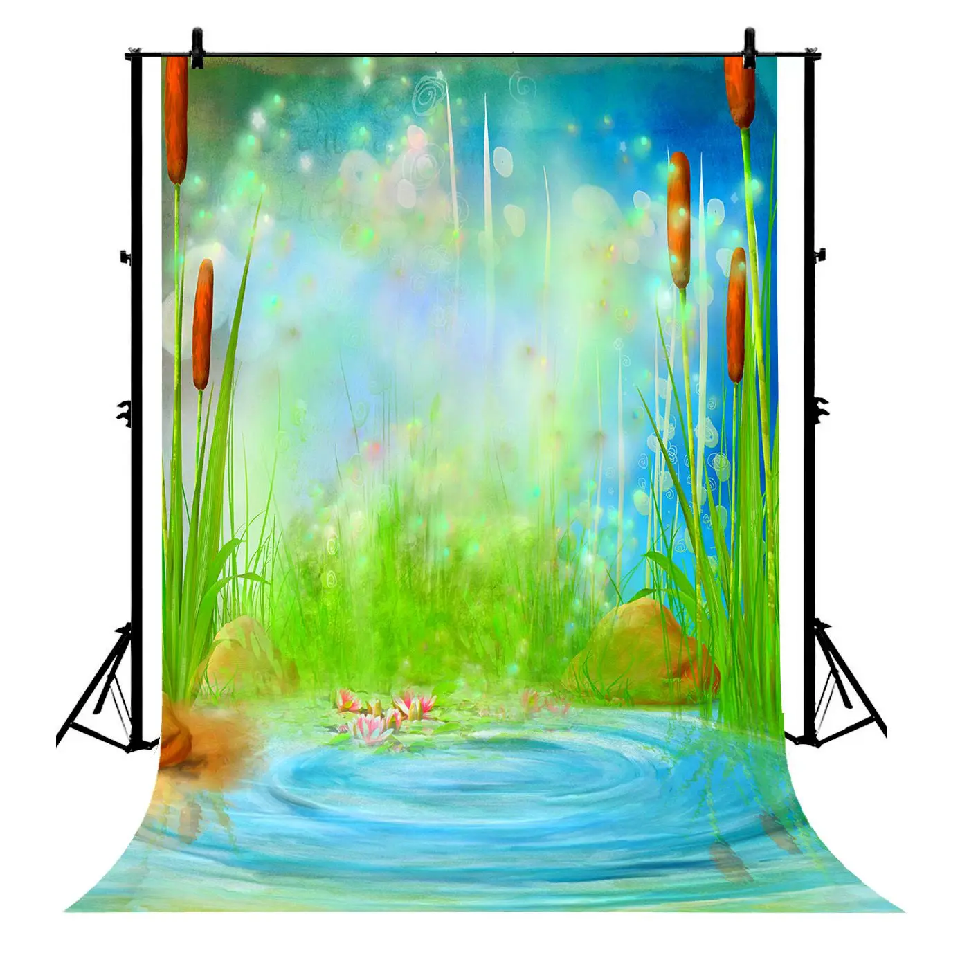 

5x7ft Funnytree Pond Bulrush Firefly Wonderland Flower Polyester Photo Background Portrait Backdrop