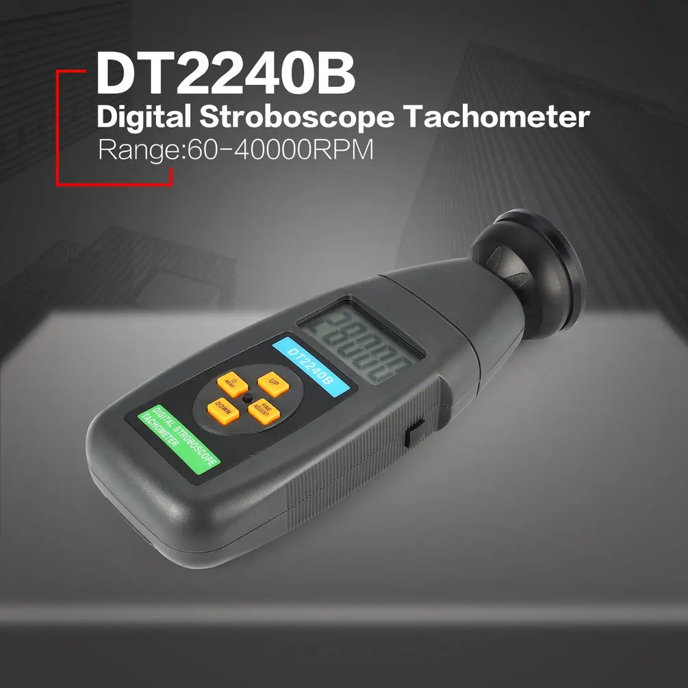 

DT2240B Digital LCD Non-Contact Flash Stroboscope Tachometer Photoelectric Revolution Meter Speedometer Tester 60~40000RPM