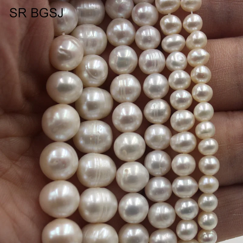 

Free Ship 4-11mm Nearly Round White Natural Freshwater Pearl Jewelry DIY Beads Round Pearls Strand 15"