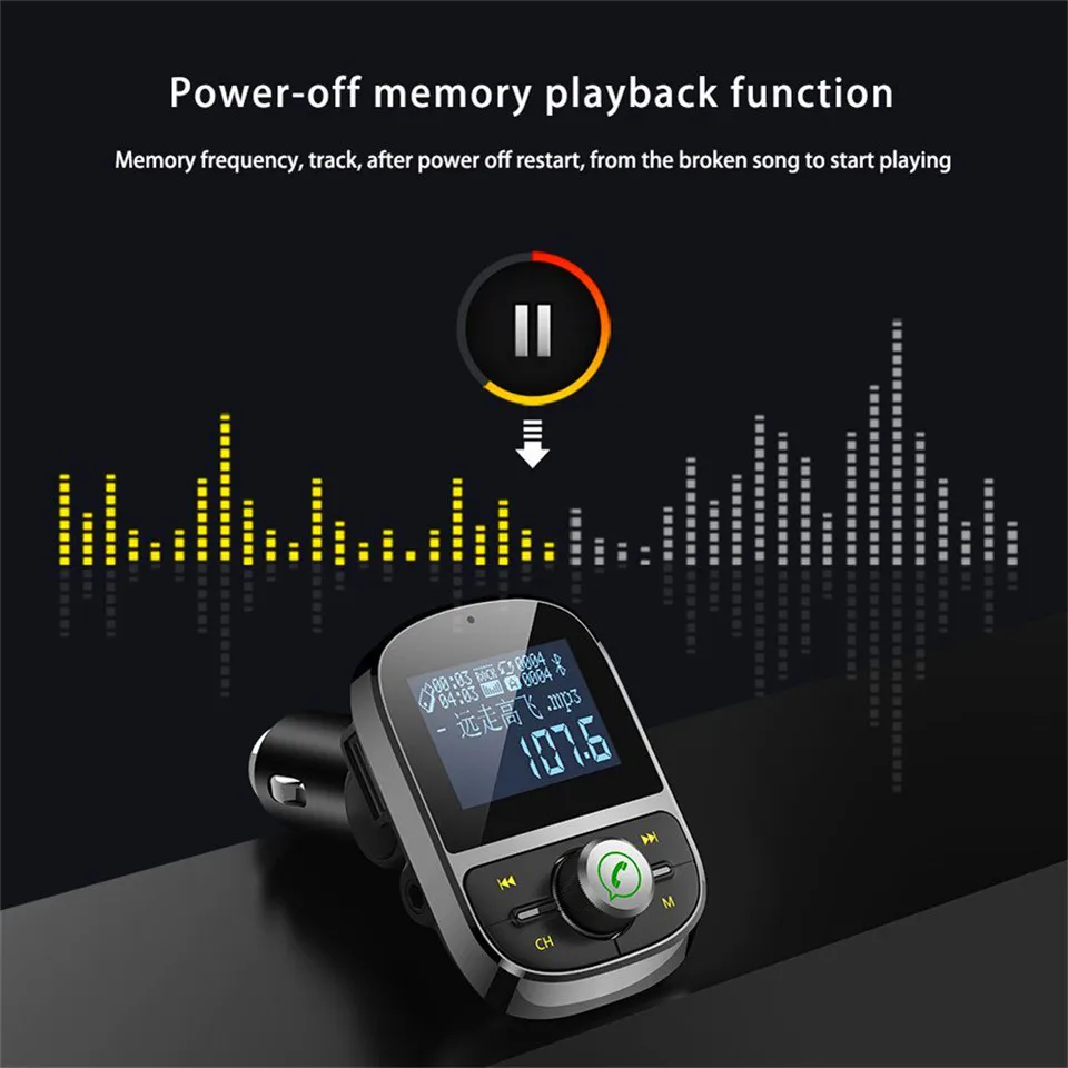 Bluetooth FM Transmitter Audio Car Mp3 Player Wireless In-Car FM Modulator Handsfree Bluetooth Car Kit with LCD Display (8)