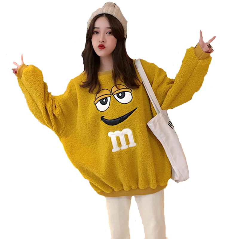 

Women Loose Sweatshirt hickening Warm Printing Round Neck Solid Hoodie Sweatshirt Feminine Hoodies Casual Loose Sweatshirt