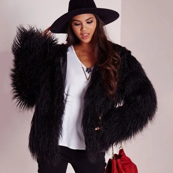 

Women Faux Fur Coats Long Mongolia Sheep Coats Winter Warm Long Sleeve Thick Outwear Coat Female Plus Sizes Fake Fur Jacket