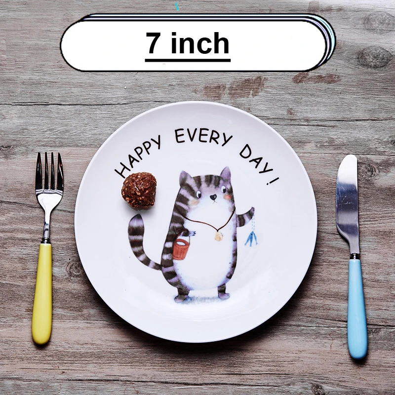 7 дюймов, костяного фарфора детская тарелка, милый дизайн мультяшных животных, Керамическая маленькая тарелка для закуски, милые тарелки для детей, фарфоровый кролик