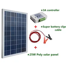 Solar System with Poly 25W 12v Solar Panel 2m Extension Cable with Battery Clips Solar Generators