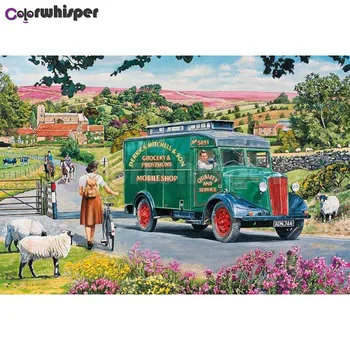 

Diamond Painting Full Square/Round Daimond Painting"Car Street View Town Scenery"Mosaic Rhinestone Embroidery Decoration 174DP