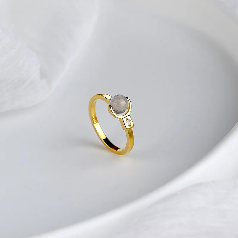 

S925 sterling silver simple moonstone ring High quality fashion lady opening design ring Adjustable jewelry gift 6-JZ2090