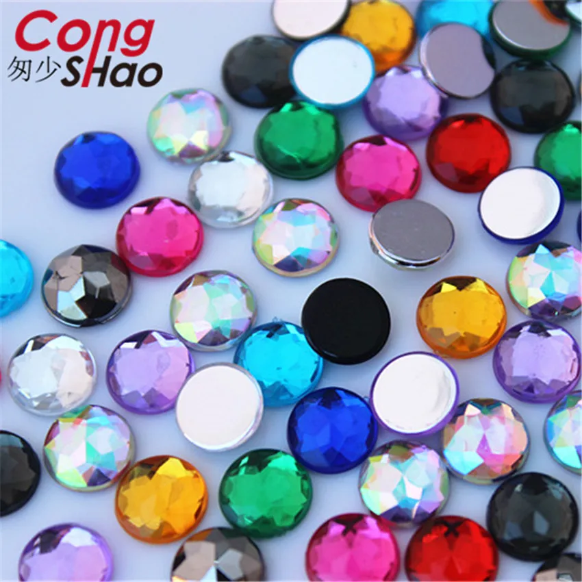 

Cong Shao 100pcs 8mm Colorful Round stones and crystal flatback Acrylic Rhinestone trim Scrapbook DIY Wedding dress Button ZZ750