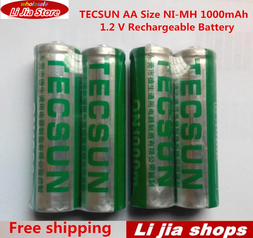 

4pcs/ lot TECSUN AA Size NI-MH 1000mAh 1.2V Rechargeable Battery free shipping