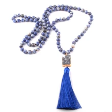 Модные богемные ювелирные изделия 108 бусины камни завязанные Натуральный Druzy ссылка кисточкой цепочки и ожерелья s для женщин этнически