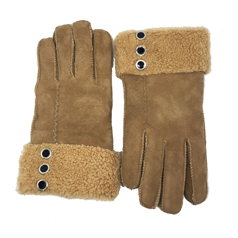 Women Gloves 3 Button Warm Woolen Mittens Gloves Real Leather Wool Fur Gloves Lovely Girl Sheepskin Leather Gloves For Lady NM3