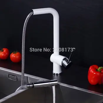 

Smesiteli Kitchen Faucet Simple Style 100% Copper Chrome & White Kitchen Sink Faucet Pull Out Spray Basin Kitchen Mixer Tap