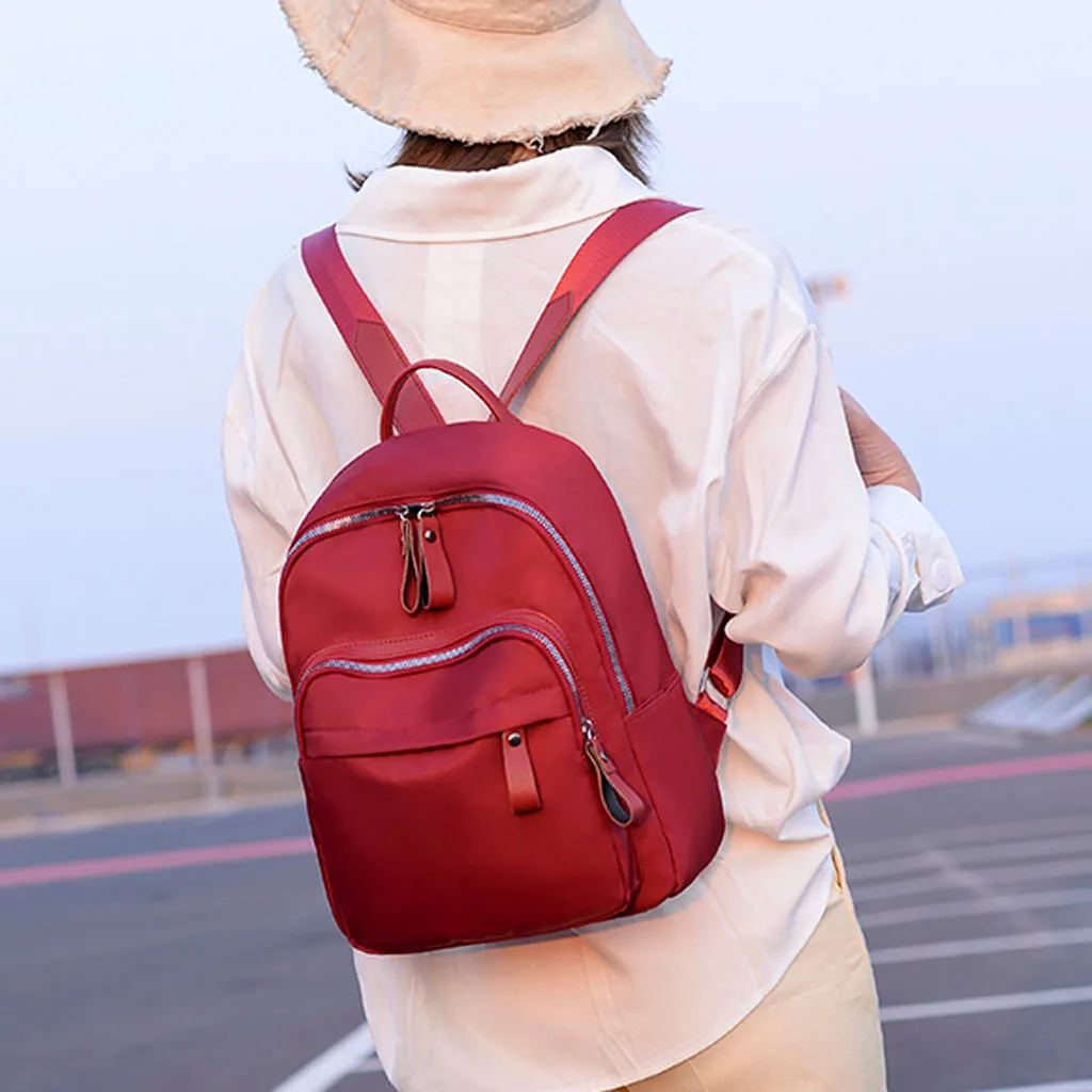 

Red bags Women's Fashion Backpack Large Capacity Computer Bag Solid Color Shoulder Bag