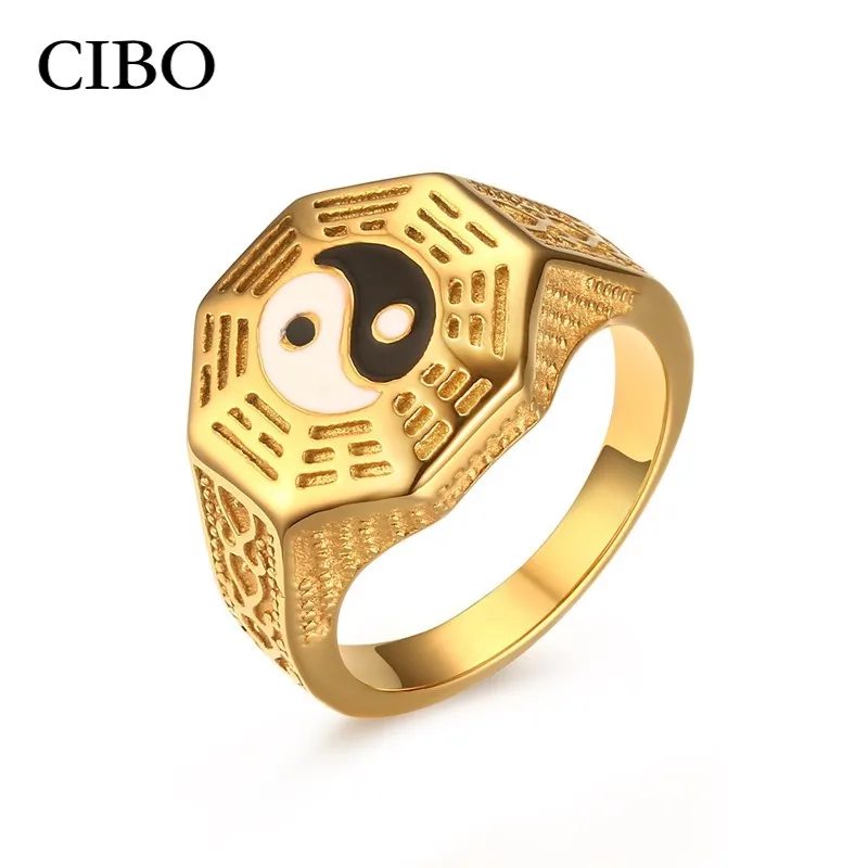 Мода для мужчин s Yin Yang Signet кольцо винтажное из нержавеющей стали Taoism religion золотые