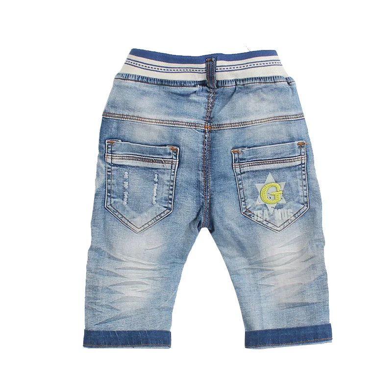 Patchwork Jeans For Boys Letter Elastic Waist Kids Denim Trousers Spring Autumn Children Ripped Hole Jeans Boy's Clothing 2-5 Y  (4)