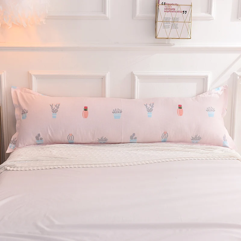 

100% Cotton Twill Double Pillow Case 1.2m 1.5m 1.8m Home Bedding Printing Long Pillowcase Pink #233