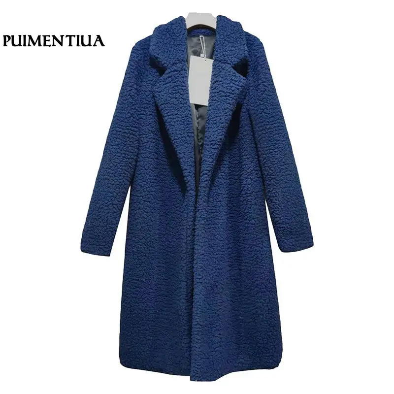 Женская длинная утолщенная куртка Puimentiua кардиган из искусственного меха с