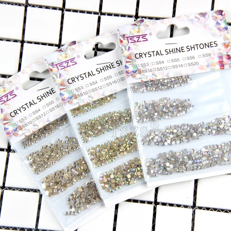 

1440pcs/lot Glitter shine Rhinestones Crystal clear AB SS3-SS10 mix size Non Hot Fix FlatBack glass Stone Nail Art decorations