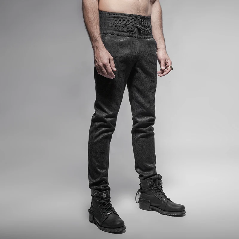 Стимпанк мода ретро повседневный Готический Павлин кнопка мужские брюки черные повседневные с высокой талией облегающие брюки