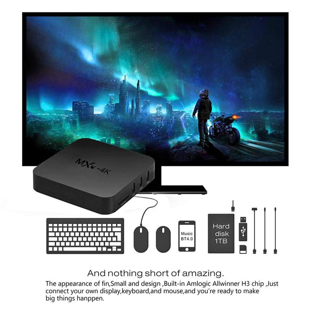 

2.4GHz WiFi smart Media Player Set top box MX PRO Android 7.1 TV Box Amlogic S905W Quad Core 1GB/8GB H.265 4K MXQ PRO