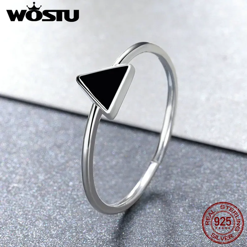 

WOSTU Real 925 Sterling Silver Black Triangle Open Finger Rings Women Man Party Geometric Fine Jewelry Adjustable Ring FMR158