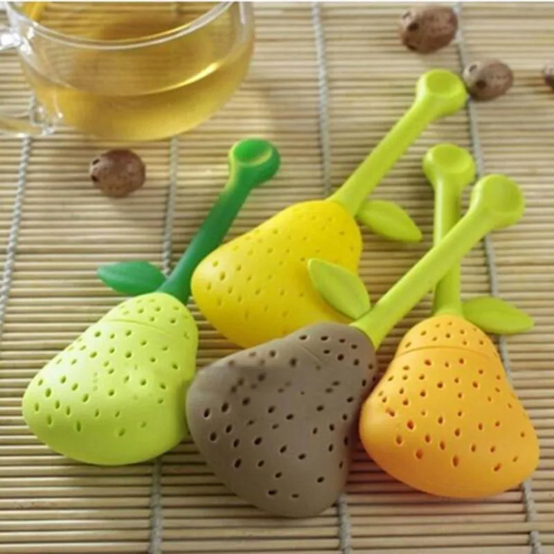 

Hot Sale Brand New Pear Tea Bags Tea Strainer Silicone Teaspoon Filter te Infuser Silica Gel Filtration SF159