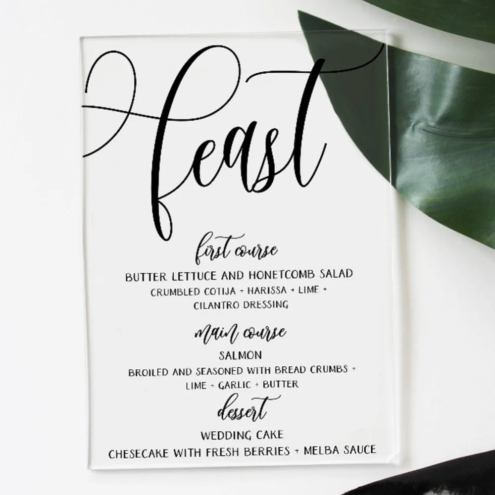 50pcs Acrylic Material Printing Card Wedding Menu Party Birthdya
