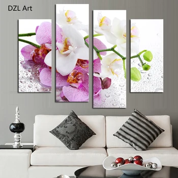 

4 Pcs (No Frame) Pink Flowers Wall Art Picture Modern Home Decoration Living Room or Bedroom Canvas Print Painting Wall picture