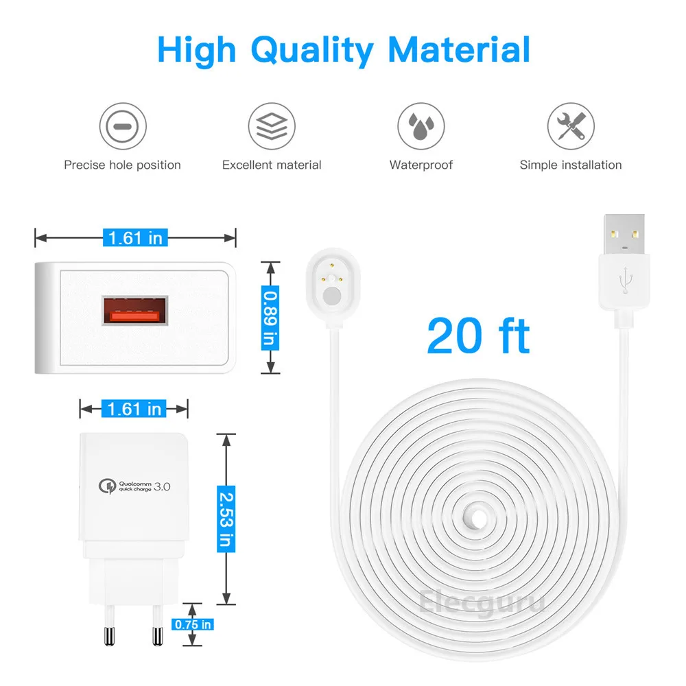 2 упаковки зарядное устройство для Arlo превосходная камера, 20 футов/6 м всепогодный Магнитный кабель питания для зарядного устройства с QC 3,0