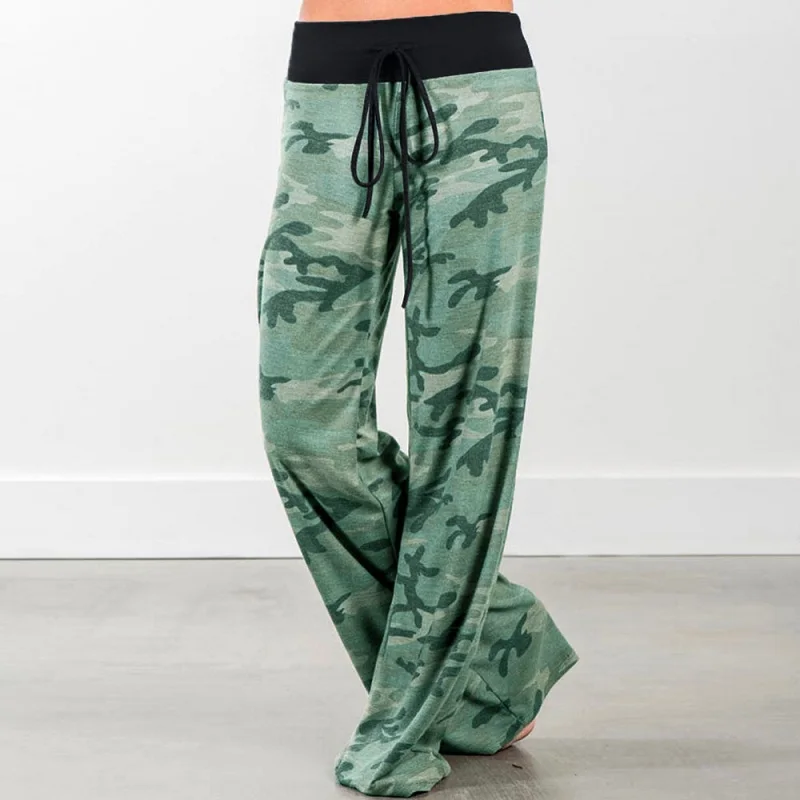 Новинка весны, повседневные женские штаны с принтом, на завязках, с высокой талией, прямые женские свободные штаны размера плюс, женские длинные брюки S-3XL - Цвет: 0448 green