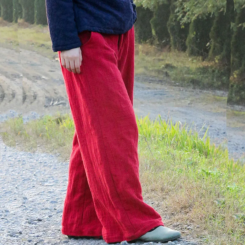 Women Autumn Winter Thick Linen Pants 