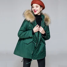 Зимняя куртка для женщин пуховик Зимняя парка с большим натуральным мехом капюшоном Тонкий теплый женский модные парки верхняя одежда