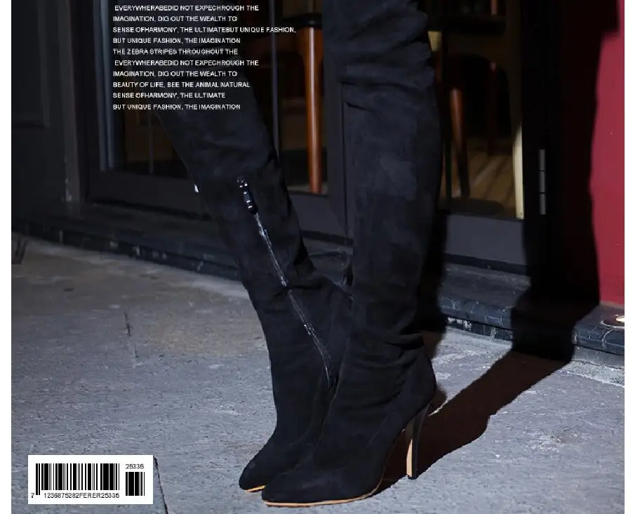 CDPUNDARI/черные ботфорты из флока на высоком каблуке; женские облегающие высокие сапоги; женская обувь