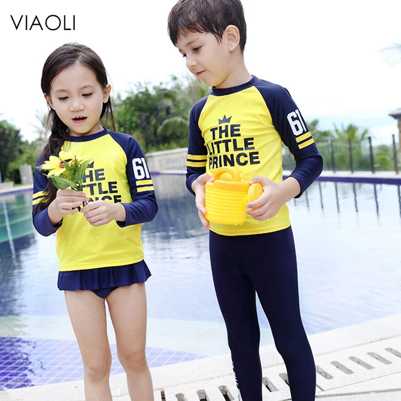 

VIAOLI Swimwear Kids Boy and Girls 2018 Separate Long Sleeved Pants Suit Quick Drying Sunscreen Swimsuit Beach Surf Clothing