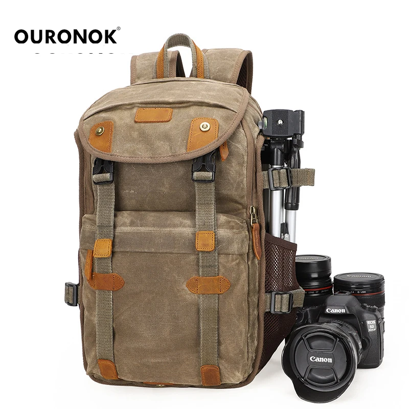 

NEW design Canvas + Leather Waterproof Camera Bag double-shoulder large capacity camera bag shockproof Shoulder Camera Backpack
