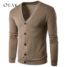 Oeak, Осенний однобортный мужской кардиган, однотонный вязаный свитер для мужчин, с длинным рукавом, Повседневный, тонкий, chompas hombre