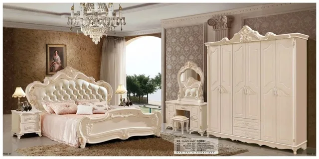Modern European Solid Wood Bed Fashion Carved Leather French Bedroom Modern European Solid Wood Bed Fashion Carved Leather French Bedroom Set Furniture King Size Hc0096