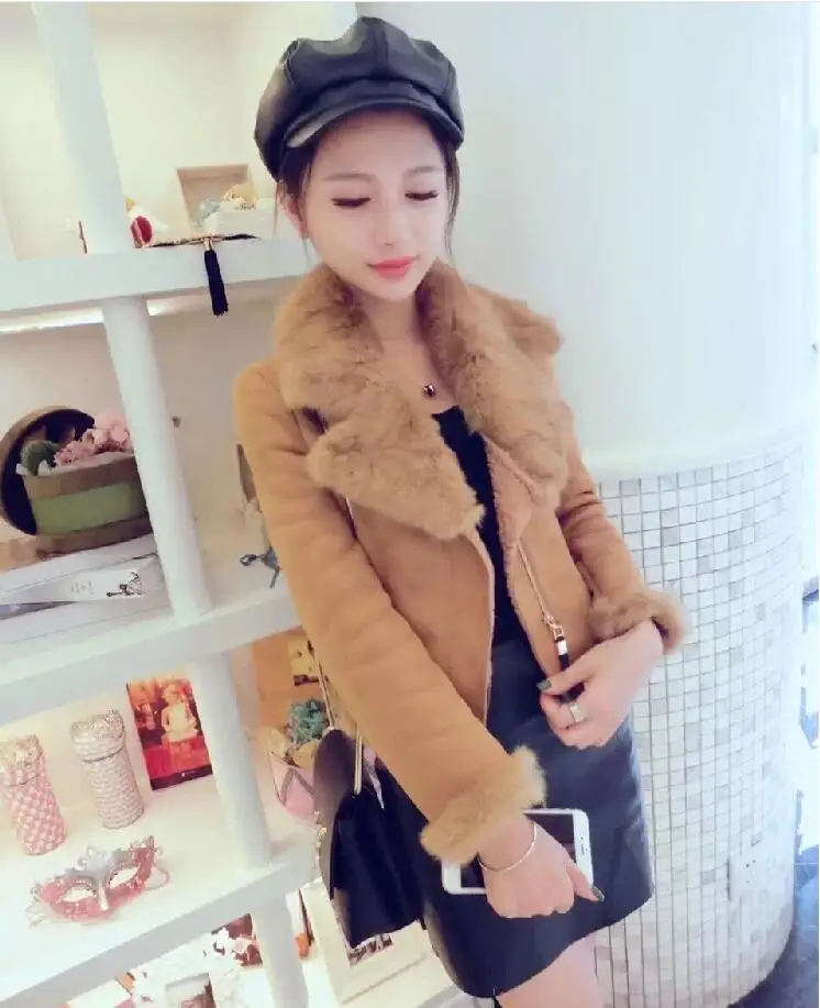 

Suede jacket short section female sundae fur collar fur lamb hair jacket thickening fashion fur coat