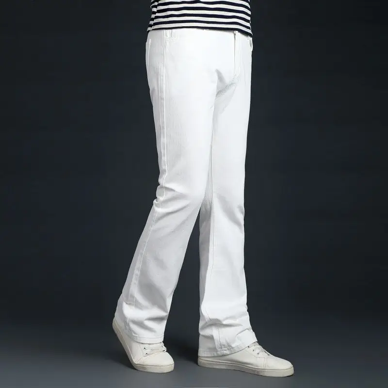 Осенние мужские джинсовые брюки с колокольчиком, зимние мужские белые расклешенные джинсы, Мужские расклешенные джинсовые брюки