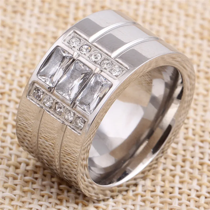 Modyle Fashion Rings For Women White Zircon Gold Color Stainless Steel Wedding Engagement Rings For Men