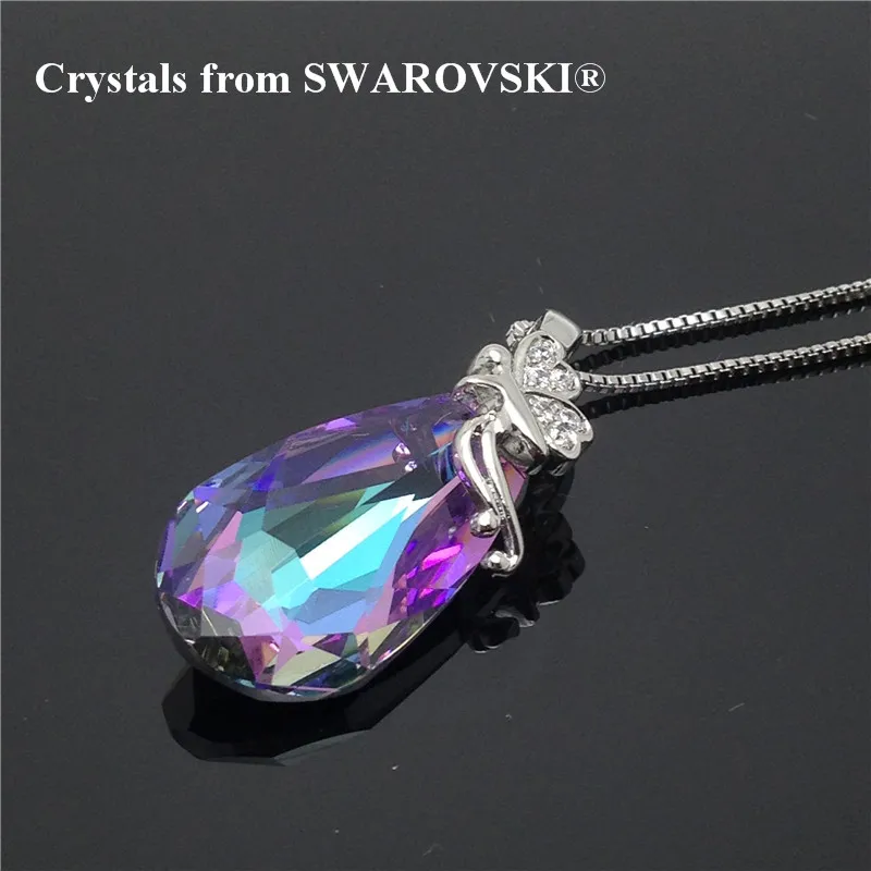 

2016 unique women gift white gold zircon Angel short charming Necklace with crystal from SwarovskiTeardrop pendant Charm