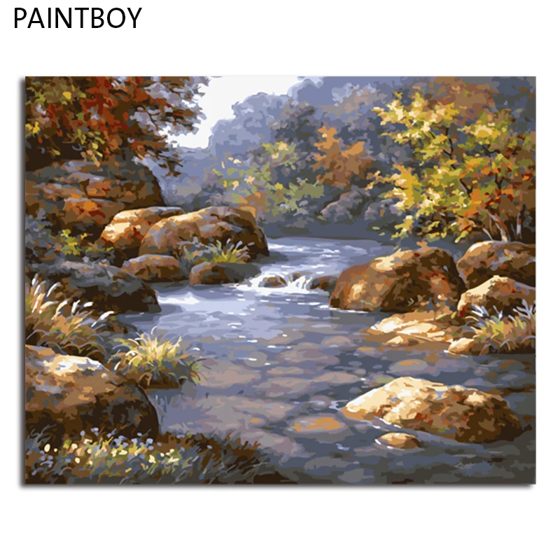 

PAINTBOY Framed Seascape DIY Painting By Numbers Wall Art DIY Oil Painting Coloring By Numbers Home Decor For Living Room Wall