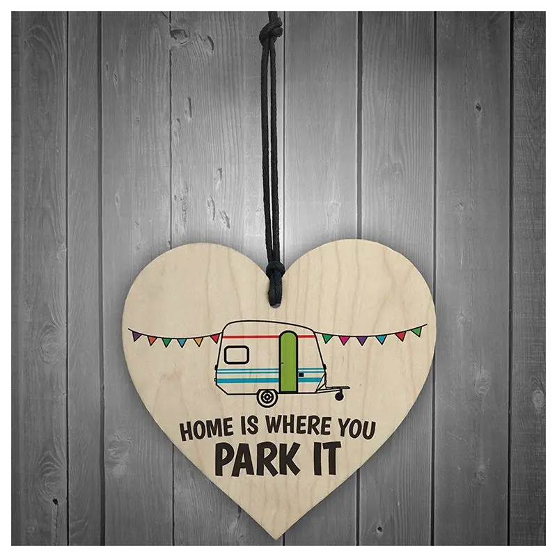 Hogar es donde Park es la novedad de madera corazón placa caravana colgante regalo señal