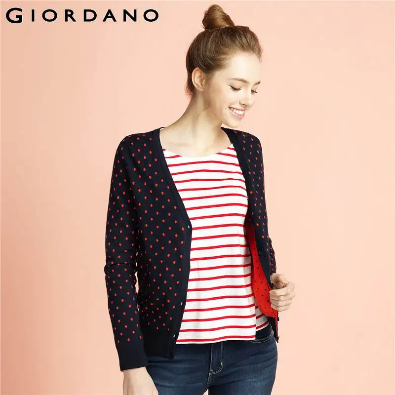 Giordano Women Cardigan V neck Sweater Jacquard Knitting Giordano Women Cardigan V neck Sweater Jacquard Knitting